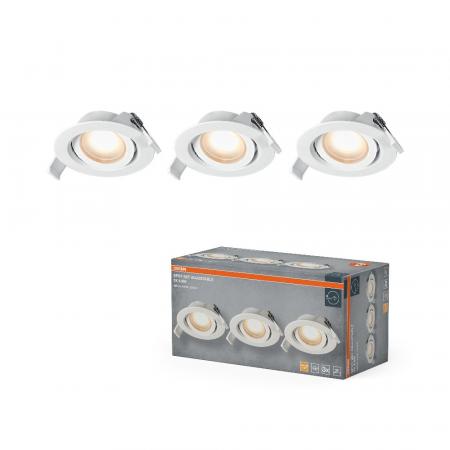 3er Set OSRAM Spot Set Recess Adjustable 4,9W 827 120° Weiß LED Einbaustrahler - Einbaudurchmesser 75mm, Einbautiefe 40mm