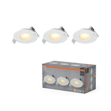 3er Set OSRAM Spot Set Recess 4,9W 827 120° Weiß LED Einbaustrahler - Einbaudurchmesser 68mm, Einbautiefe 40mm