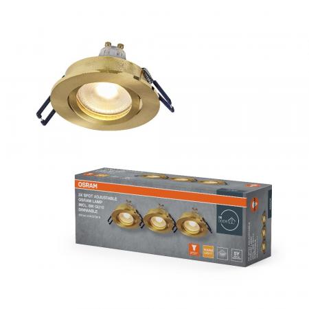 3er Set OSRAM GU10 6W LED Spot Set Recess Click Dim Satin Gold 2700K IP20 Einbaustrahler -  Einbaudurchmesser 68mm, Einbautiefe 100mm