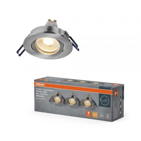 3er Set OSRAM GU10 6W LED Spot Set Recess Click Dim Satin Nickel 2700K IP20 Einbaustrahler -  Einbaudurchmesser 68mm, Einbautiefe 100mm