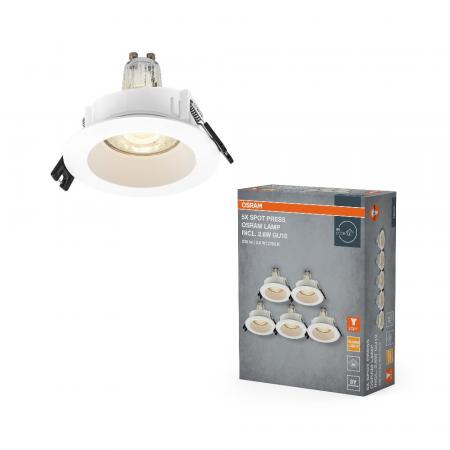 5er Set OSRAM GU10 2,6W LED Spot Set Recess Einbaustrahler Weiß 2700K IP20 -  Einbaudurchmesser 68mm, Einbautiefe 115mm