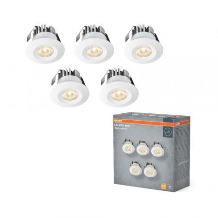 Osram 5er Set LED Mini Spot 6W 3000K Weiß Einbaulampen IP44 - Einbaudurchmesser 30mm, Einbautiefe 35mm