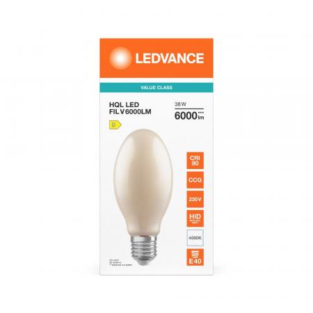 Aktion: Nur noch angezeigter Bestand verfügbar:   Ledvance E40 HQL LED FIL Straßenlampe 6000lm 38W wie 125W 840 4000K IP65