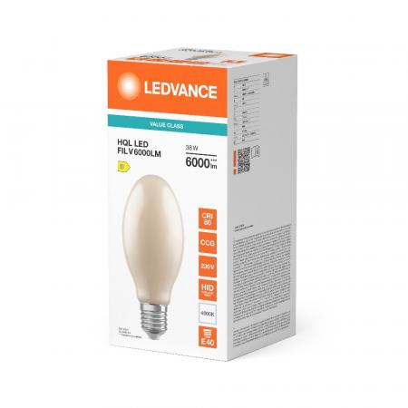 Aktion: Nur noch angezeigter Bestand verfügbar:   Ledvance E40 HQL LED FIL Straßenlampe 6000lm 38W wie 125W 840 4000K IP65