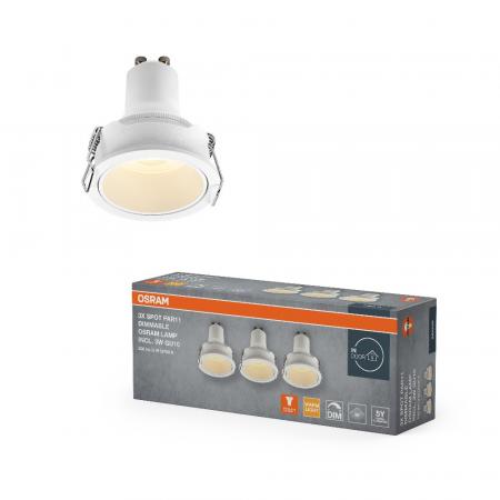 3er Set OSRAM LED Spot PAR11 Recess GU10 Dim 3W 827 Einbaustrahler dimmbar Sandweiß IP20 - Einbaudurchmesser 52mm, Einbautiefe 115mm