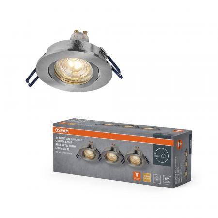 3er Set OSRAM GU10 3,7W LED Spot Set Recess Click Dim Satin Nickel 2700K IP20 Einbaustrahler -  Einbaudurchmesser 68mm, Einbautiefe 100mm