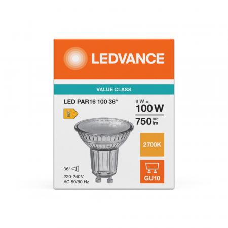 Ledvance GU10 PAR16 Reflektor 36°-Ausstrahlwinkel 8W wie 100W leistungsstarker warmweißer Strahler 2700K