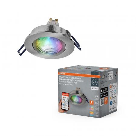 OSRAM SMART+ MATTER LED Spot Recess GU10 Adjustable 4,7W RGBW Satin Nickel IP20 Einbaustrahler - Einbaudurchmesser 68mm, Einbautiefe 100mm