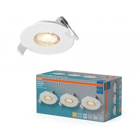 3er Set OSRAM LED Spot Recess DIM IP44 4,9W 2700K 36° Weiß Einbaustrahler dimmbar- Einbaudurchmesser 68mm, Einbautiefe 40mm