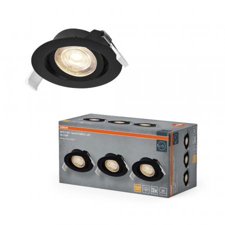 3er Set OSRAM Spot Set Recess Adjustable 4,9W 827 36° Schwarz LED Einbaustrahler - Einbaudurchmesser 75mm, Einbautiefe 40mm