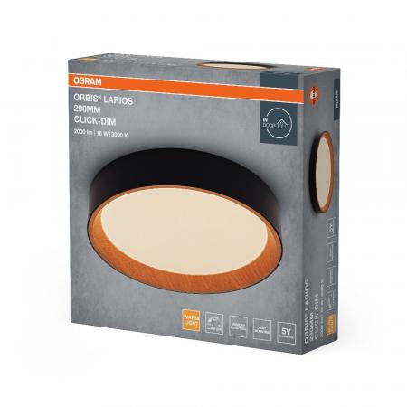 OSRAM ORBIS LARIOS 290mm 16W CLICK DIM 830 HOLZDEKOR SCHWARZ DECKENLAMPE
