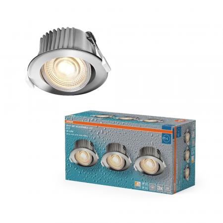 3er Set OSRAM LED Spot Set Recess CCT IP44 Adjustable 4,9W CCT 36° Chrom Einbaustrahler - Einbaudurchmesser 68mm, Einbautiefe 80mm