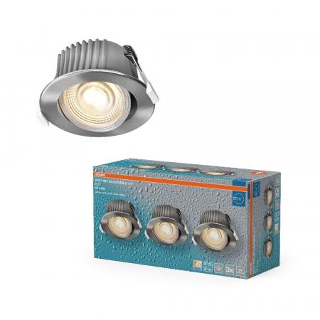 3er Set OSRAM LED Spot Recess CCT IP44 Adjustable 4,9W CCT 36° Satin Nickel Einbaustrahler - Einbaudurchmesser 68mm, Einbautiefe 80mm