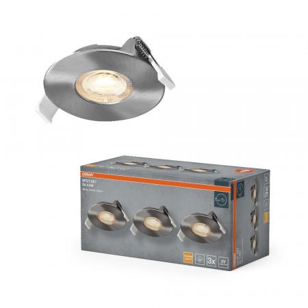 3er Set OSRAM Spot Set Recess 4,9W 827 36° Satin Nickel LED Einbaustrahler - Einbaudurchmesser 68mm, Einbautiefe 40mm