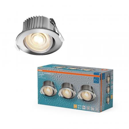 3er Set OSRAM LED Spot Recess DIM IP44 Adjustable 4,9W 2700K 36° Chrom Einbaustrahler dimmbar - Einbaudurchmesser 68mm, Einbautiefe 80mm