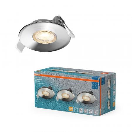 3er Set OSRAM LED Spot Recess DIM IP44 4,9W 2700K 36° Chrom Einbaustrahler dimmbar - Einbaudurchmesser 68mm, Einbautiefe 40mm
