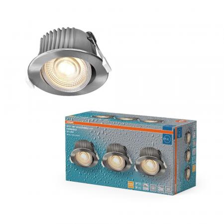 3er Set OSRAM LED Spot Recess DIM IP44 Adjustable 4,9W 2700K 36° Satin Nickel Einbaustrahler dimmbar - Einbaudurchmesser 68mm, Einbautiefe 80mm