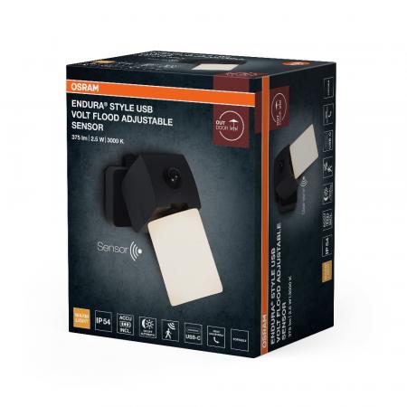 OSRAM ENDURA Style USB Volt Flood Adjustable Sensor IP54 Dark Grey Akku Außenstrahler