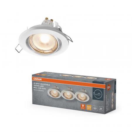 3er Set OSRAM GU10 Spot Set Recess Adjustable 4,5W 827 Weiß LED Einbaustrahler - Einbaudurchmesser 68mm, Einbautiefe 100mm