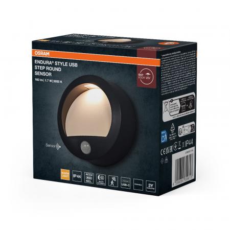 OSRAM ENDURA Style USB Wall Step Round Sensor IP44 Dark Grey Akku