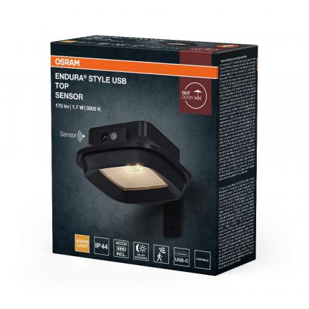 OSRAM ENDURA Style USB Wall Step Slim Sensor IP44 Dark Grey Akku LED Außenwandleuchte mit Bewegungsmelder