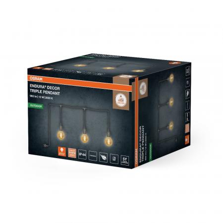 OSRAM ENDURA Decor Portable Pendant Hängelampe 7m 3x4W E27 IP44 Grau