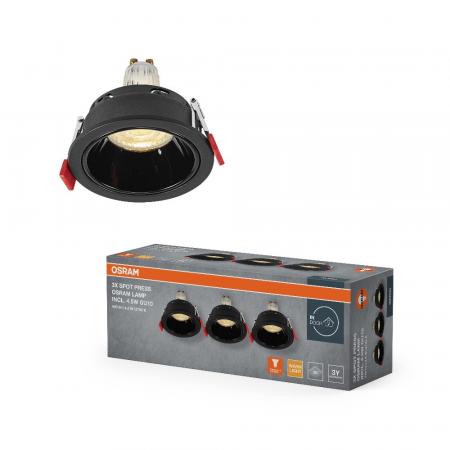 3er Set OSRAM Spot Recess GU10 Press 4,5W 827 Einbaustrahler schwarz IP20 - Einbaudurchmesser 75mm, Einbautiefe 115mm