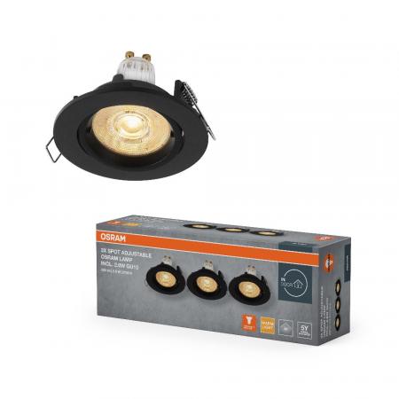 3er Set OSRAM GU10 LED Spot Set Recess Twistlock 2,6W Sand Schwarz 2700K IP20 Einbaustrahler - Einbaudurchmesser 75mm, Einbautiefe 100mm