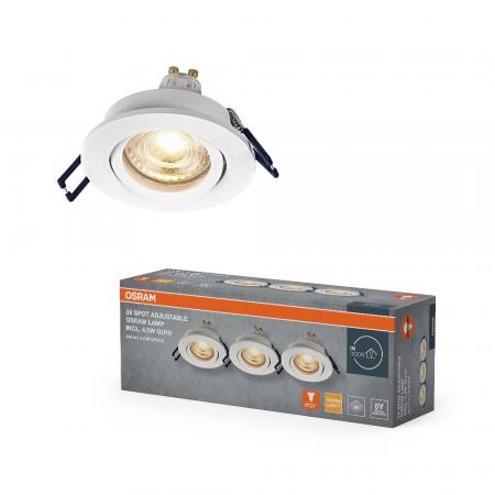 3er Set OSRAM GU10 4,5W LED Spot Set Recess Click Weiß 2700K IP20 Einbaustrahler -  Einbaudurchmesser 68mm, Einbautiefe 100mm