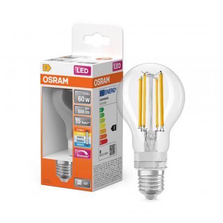 OSRAM E27 LED Lampe Superstar Plus Classic A60 CCT Select 7,3W wie 60W dimmbar klar 806 lm 2700K–6500K