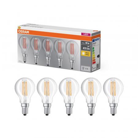 5er Pack Osram LED Leuchtmittel E14 klare Filamentoptik 4W wie 40W warmweißes Licht