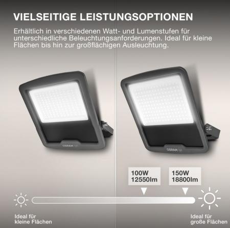Osram LED Fluter ENDURA FLOOD 150W DG 4000K Neutralweißes Licht für den Außenbereich IP65 grau