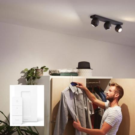 Philips Hue White Ambiance Buckram 3er Spot schwarz mit Dimmschalter - tunable White