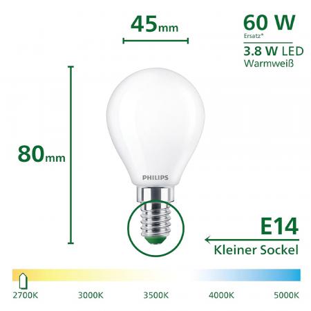 Philips E14 LED Lampe Tropfenform matt 3,8W wie 60W warmweisses Licht Ultra Efficient