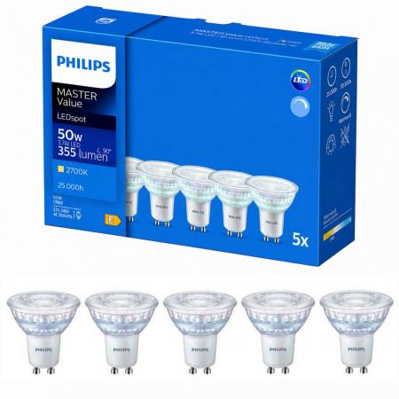 5er-Set Philips MASTER Value LEDspot GU10 3,7W wie 50W 2700K Warmweiß 355lm 36° CRI 90 dimmbar