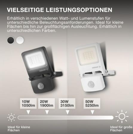 Osram LED Fluter Endura Flood Sensor 50W DG 4000K Neutralweiß IP44 grau
