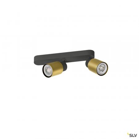 SLV 1008309 PURI 2.0 Tube, Wand- und Deckenaufbauleuchte, asymmetrisch, 2 x max. 6 W GU10, schwarz / gold
