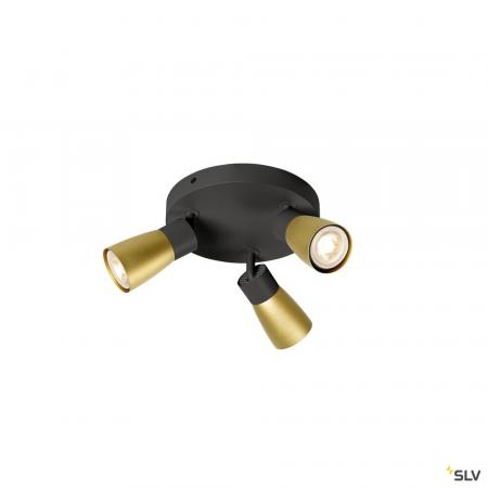 SLV 1008341 PURI 2.0 Dome, Wand- und Deckenaufbauleuchte, rund, 3 x max. 6 W GU10, schwarz / gold