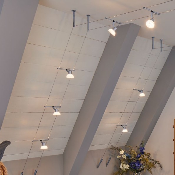 Dachschrägen Beleuchtung Paulmann Seilsystem Set Sheela für 5 x GU5.3 LED  in Chrom matt12V DC | Deckenlampen