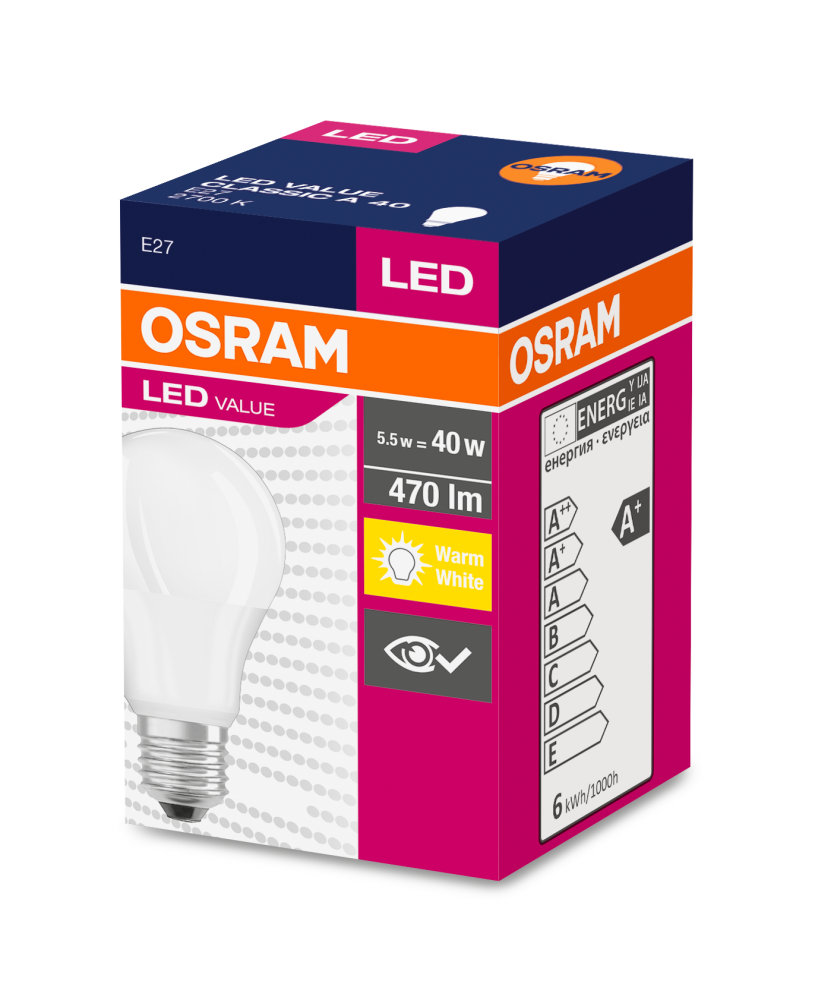 DOPPELPACK  Osram LED BASE E27 Retrofit Warmweiß = 40W 470 Lumen 