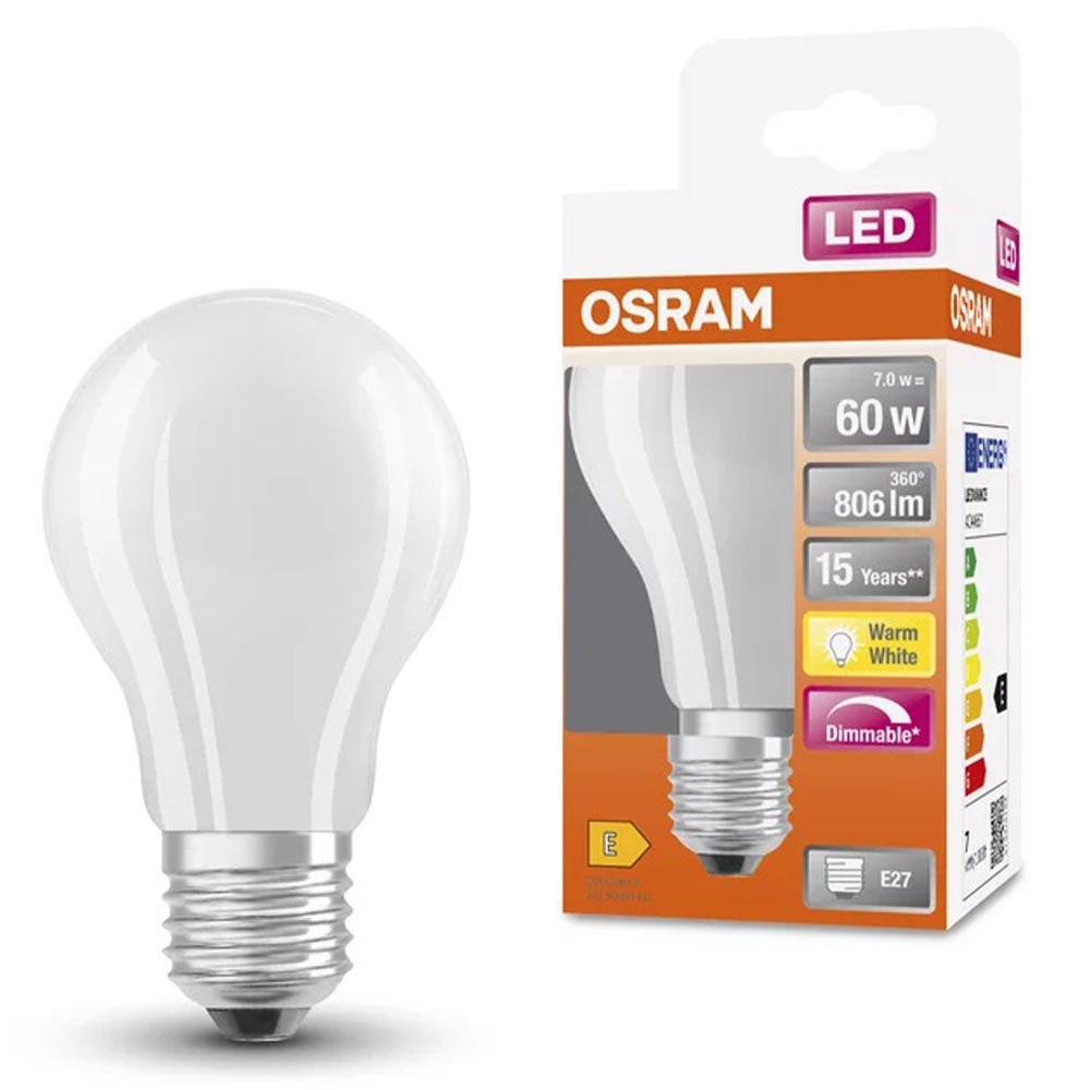 OSRAM E27 LED Glühlampenform mattiert blendreduziert dimmbar 7W