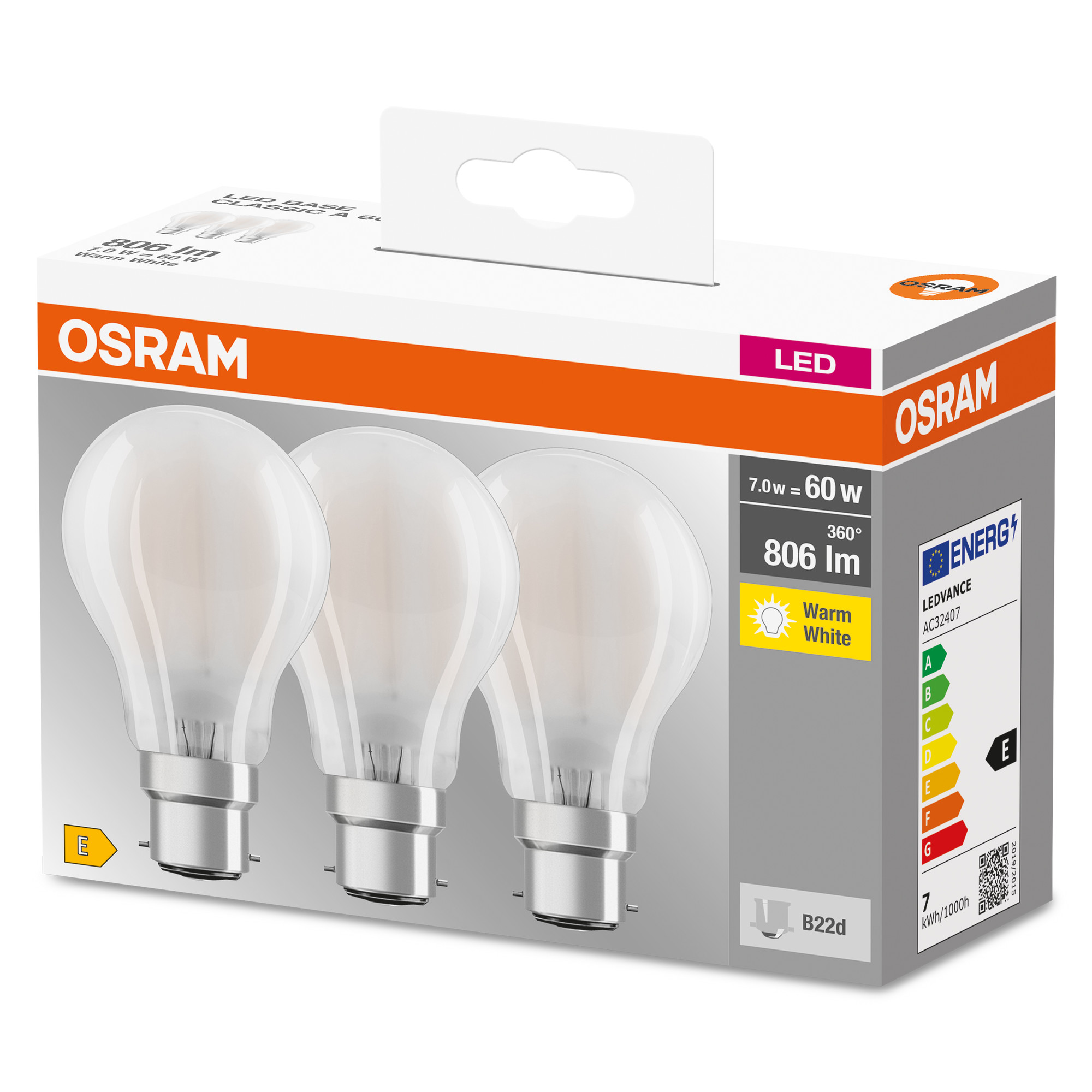 uanset Beregning Settle OSRAM LED BASE Glühlampe B22d Bajonett Gewinde 7W wie 60W warmweiß