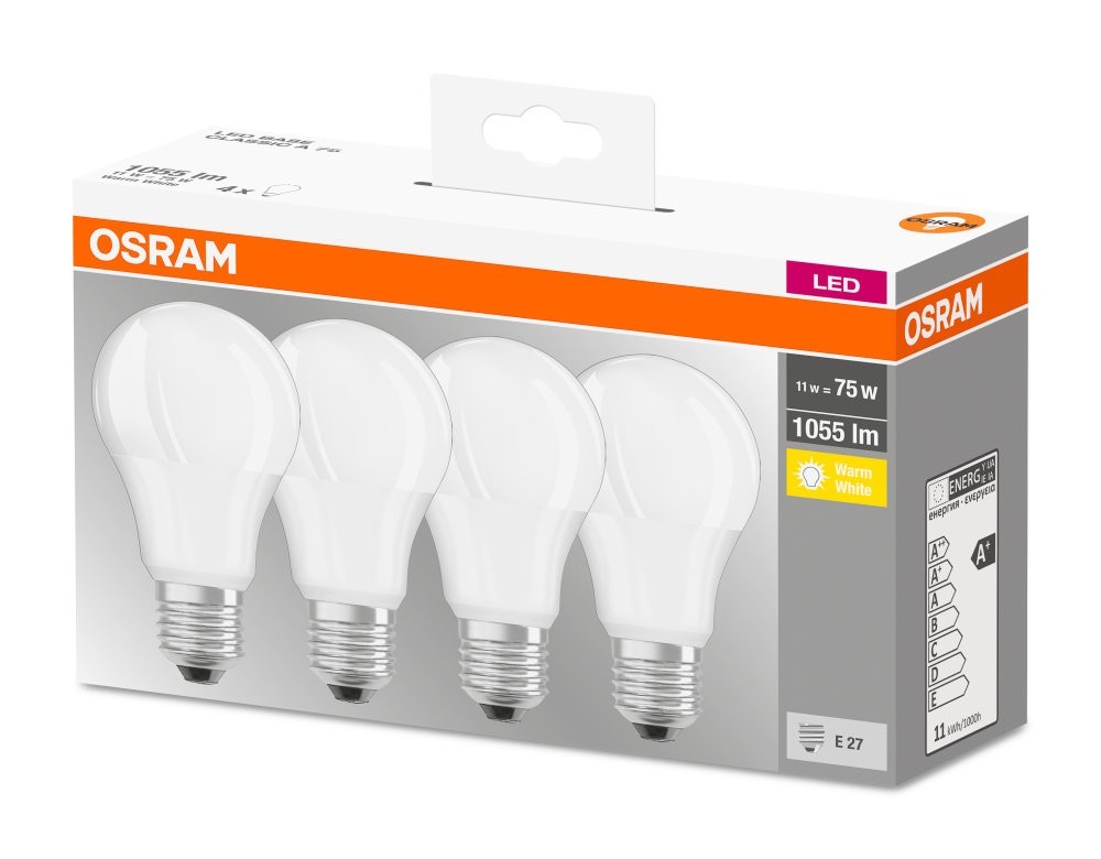 kraai Versterken Streven 4er-Pack Osram Extrem leistungsstarke E27 LED Lampe 11W wie 75W Warmweißes  Licht