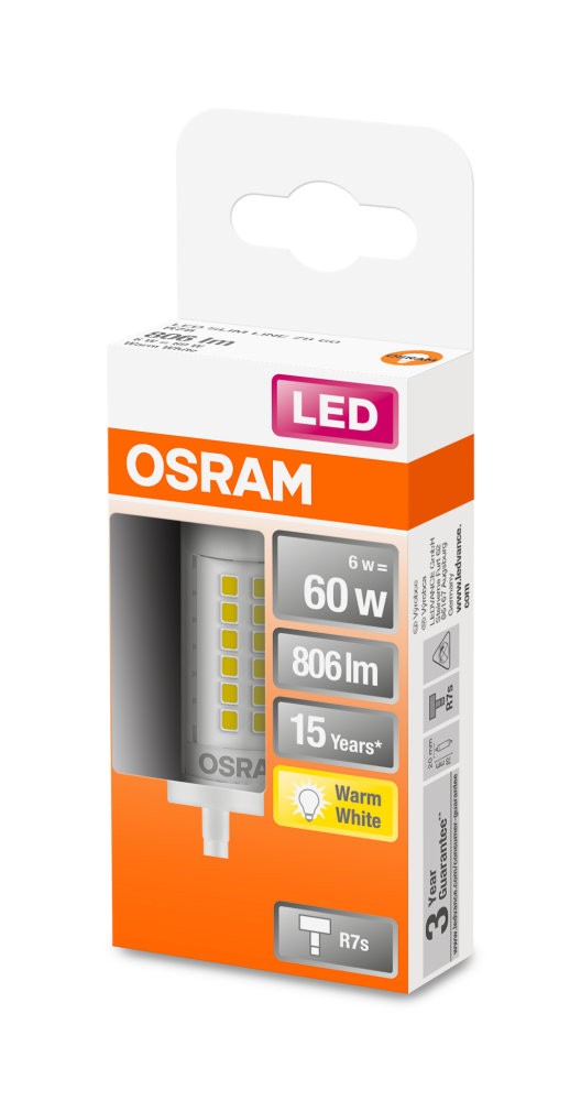 Nationaal Onderscheppen Tegenstrijdigheid Osram LED Slim LINE 78 60 R7s Stablampe 2700K 78mm 6W=60W