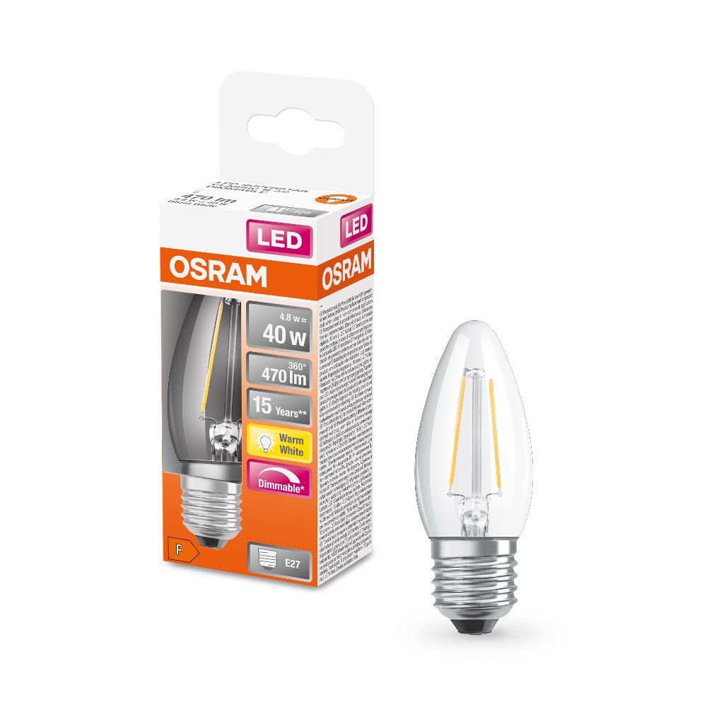 OSRAM LED E27 klar dimmbar 5W warmweiß