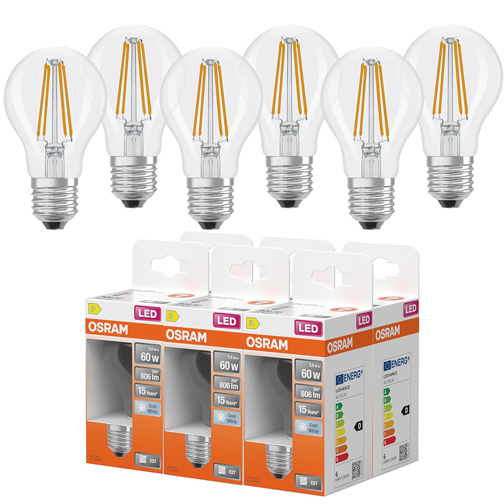 6er Pack OSRAM E27 LED Star Classic A 60 Filament Lampe 5 9W
