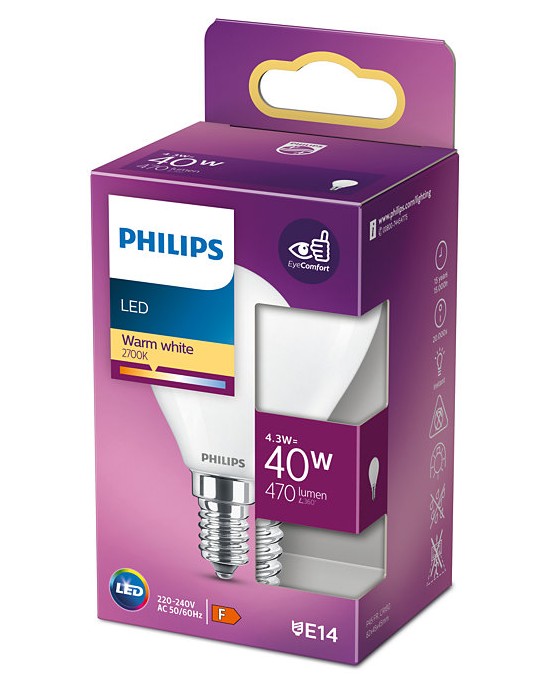 Philips Classic LED Luster in Tropfenform E14 4,3W klar 80971600 warmweiß 2700K 