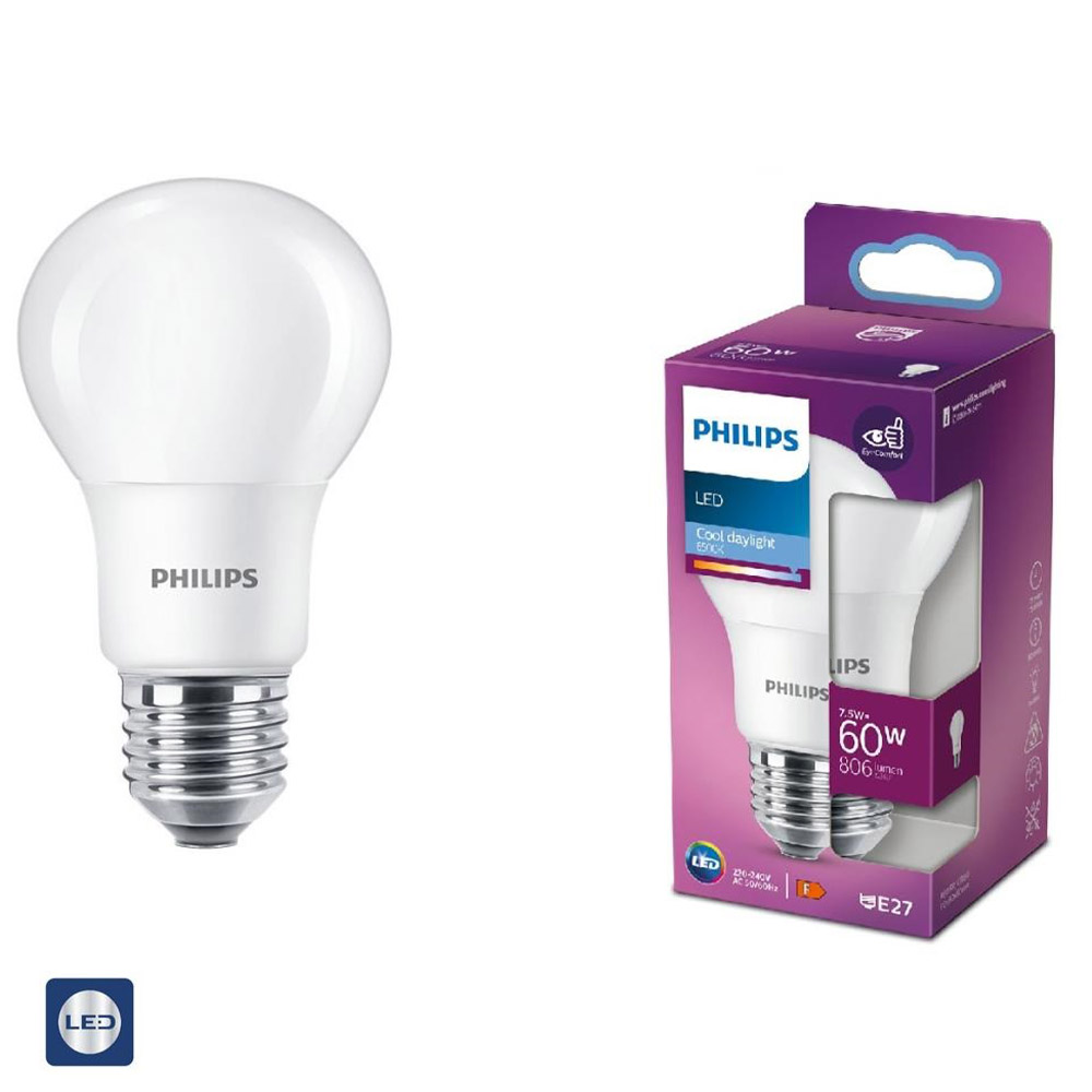 PHILIPS E27 LED Lampe Birnenform satiniert 7,5W wie 60W kaltweiß