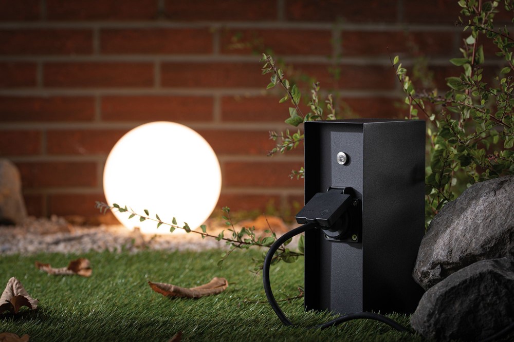 Paulmann 94315 Rio Ip44 Steckdosensaule Eckig 3 Fach Anthrazit Dammerungsschalter