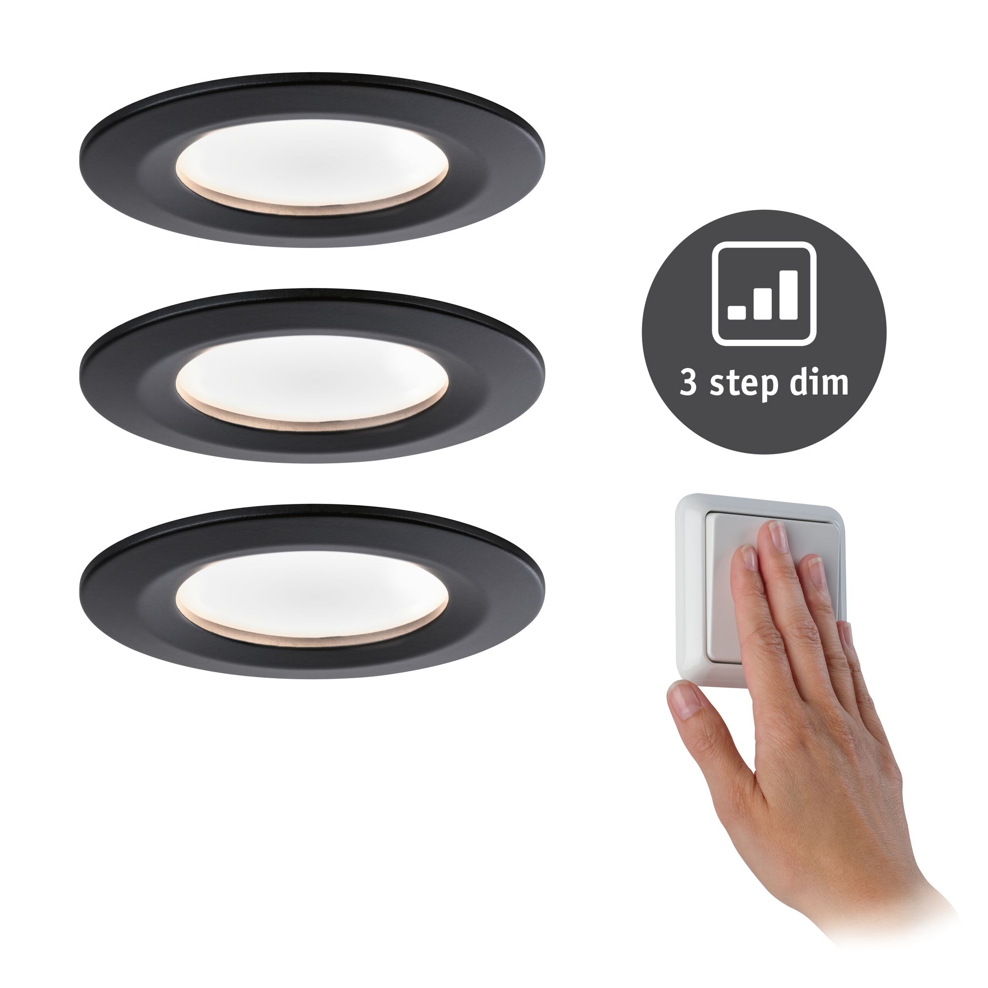 Paulmann LED Einbauleuchten Set Nova – 3x7W, Dimmbar, GU10, Schwenkbar, In Weiß Matt/Alu